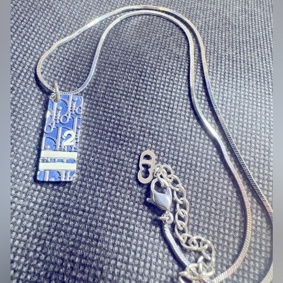 Dior Trotter 2 Necklace Navy Enamel Pendant Galliano Y2K Silver Rare Authentic - Picture 3 of 10